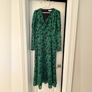 Pearl by Lela Rose Green Floral Long Sleeve Dress